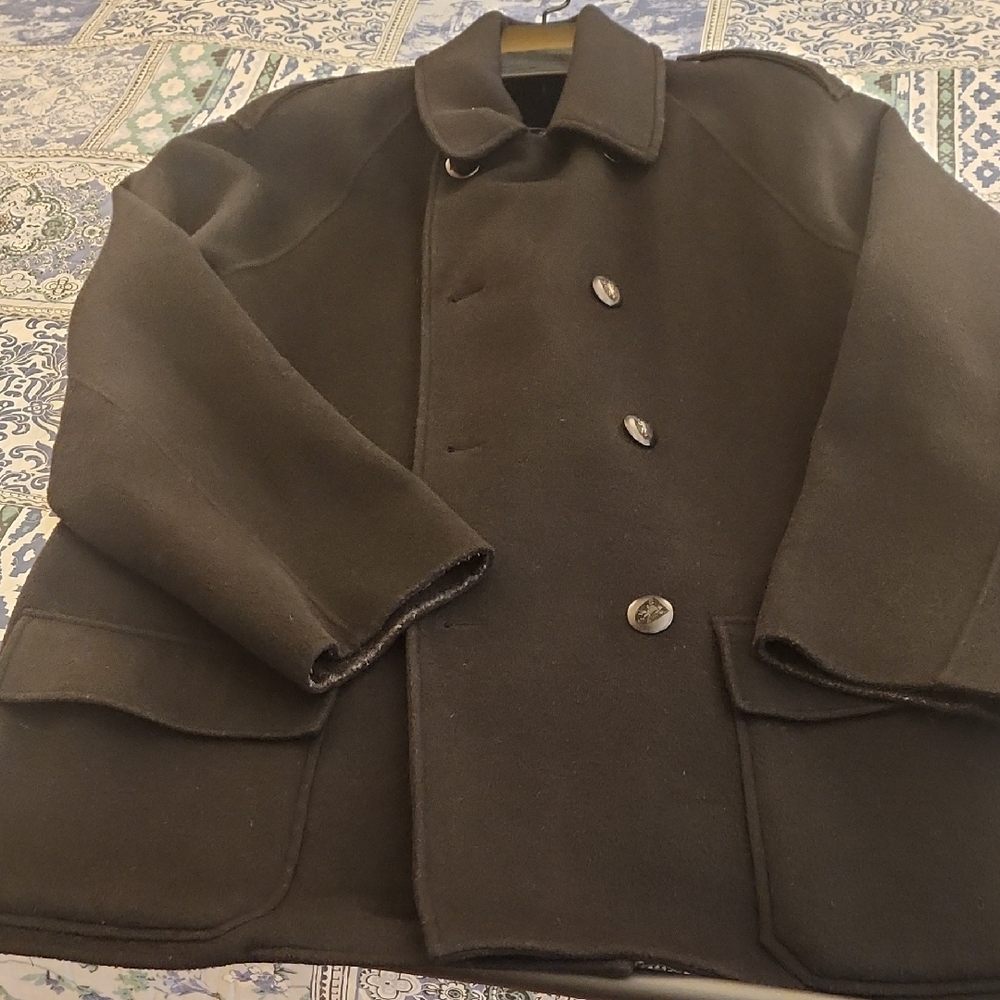 Black Wool Pea Coat with Classic Collar